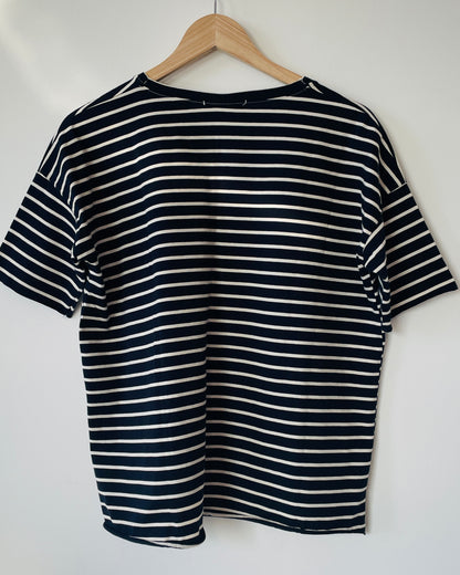 T-shirt oversize manica corta righe blu ecrù