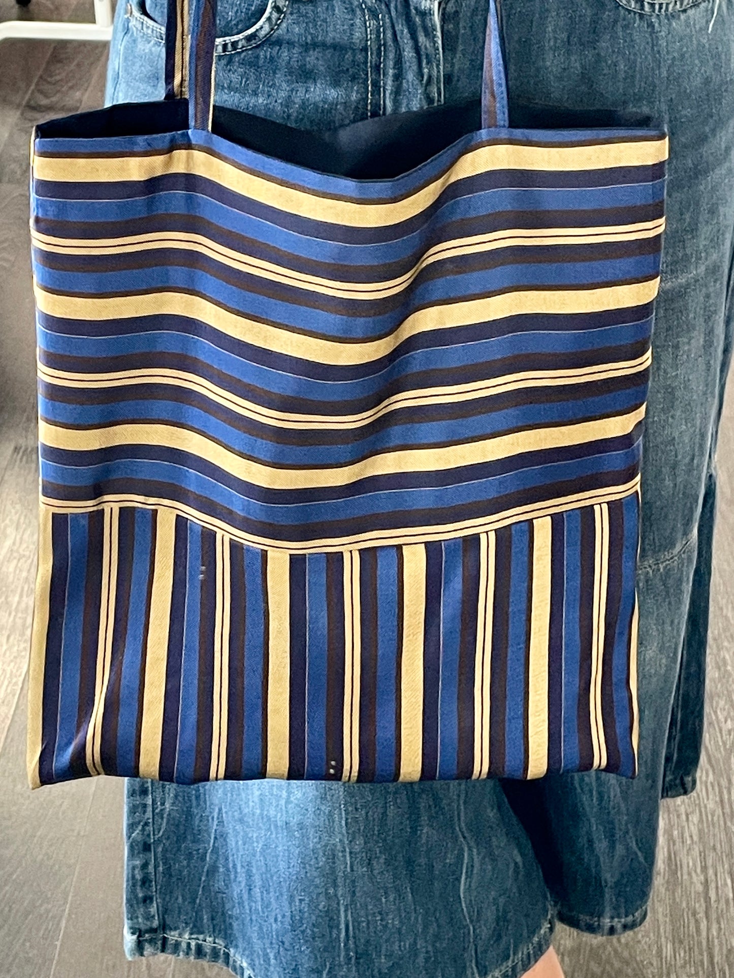 Tote bag - righe blu e oro