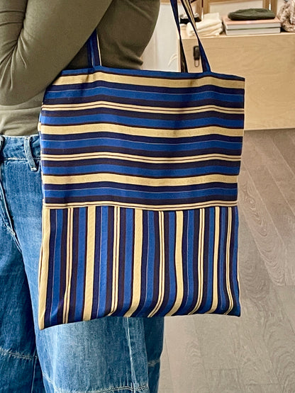 Tote bag - righe blu e oro